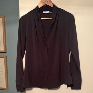 Calvin Klein Gray Draped V-Neck Blouse